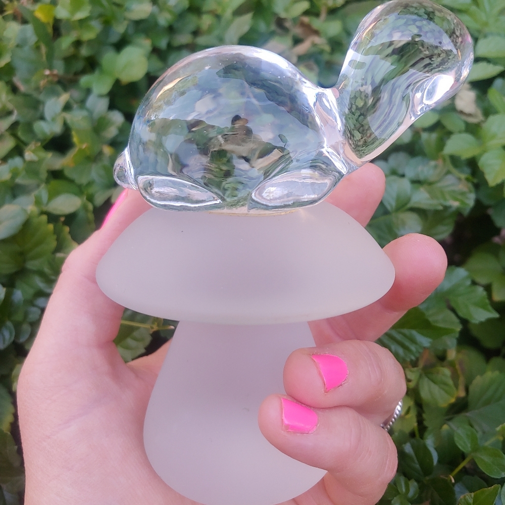 Vintage Midcentury Frosted Satin Glass Mushroom with Turtle